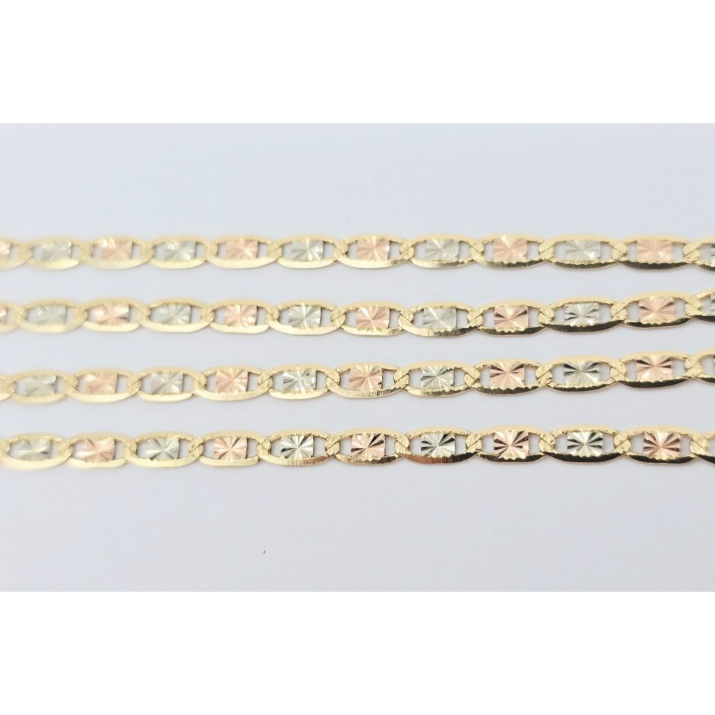 Unique 14k Tri Tone Multi Color Gold Diamond Cut Valentino Link Chain Necklace